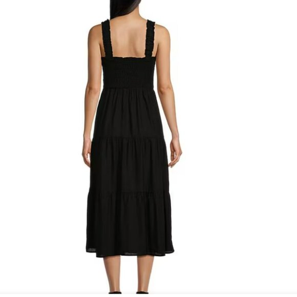 Anne Klein Square Neck Sleeveless Smocked Cotton Poplin Maxi Dress - Picture 2 of 3